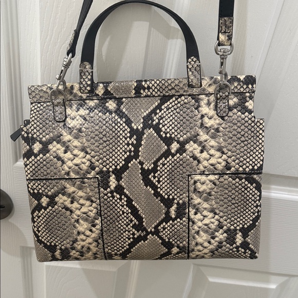 Tory Burch Block-T Snake Print Satchel | Python Embossed Leather Tote - Picture 7 of 7
